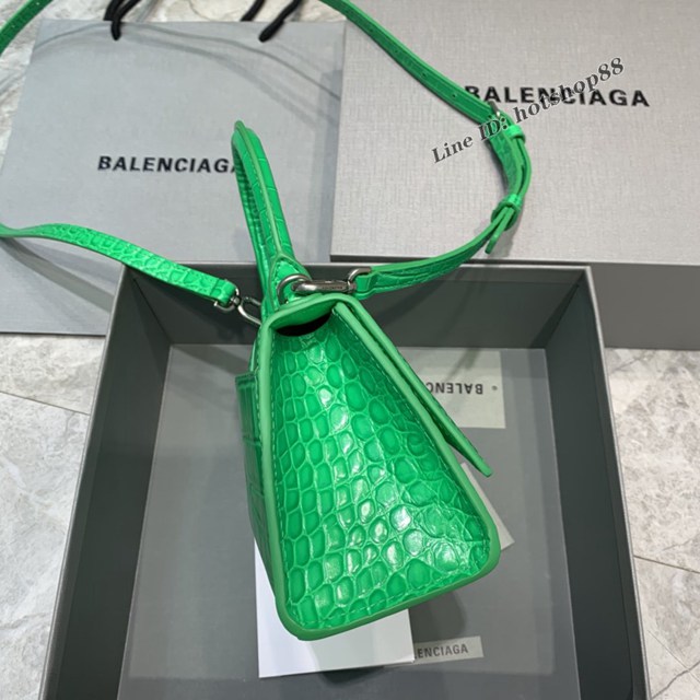 Balenciaga專櫃新款mini號手提肩背女包原單沙漏包 巴黎世家鱷魚紋新綠色沙漏包 fyj1404